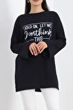 Buyers Butik Baskılı Oversize Suprem Tunik Lacivert - 20217.1567.