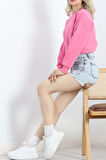 Buyers Butik Bisiklet Yaka 3 İplik Crop Sweat Pembe - 20968.1878.