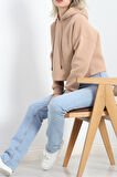Buyers Butik Kapşonlu 3 İplik Crop Sweat Bej - 20969.1878.