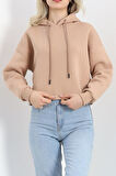 Buyers Butik Kapşonlu 3 İplik Crop Sweat Bej - 20969.1878.