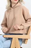 Buyers Butik Kapşonlu 3 İplik Crop Sweat Bej - 20969.1878.