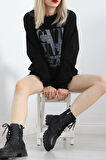 Buyers Butik Baskılı İki İplik Oversize Sweat Siyah - 21648.200.