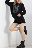 Buyers Butik Baskılı İki İplik Oversize Sweat Siyah - 21648.200.