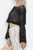 Buyers Butik Delikli Crop Kazak Siyah - 4038.1247.