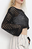 Buyers Butik Delikli Crop Kazak Siyah - 4038.1247.