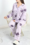 Buyers Butik Baskılı Battal Pijama Takımı Lila - 778.1287.