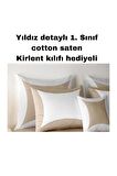 Çift Kişilik Pamuk Saten Bej Beyaz Nevresim Takımı Yıldız Detaylı