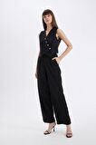 DeFacto Fitted Vücuda Oturan V Yaka Crop Çapraz Düğmeli Blazer Yelek D3159AX24AUBK81