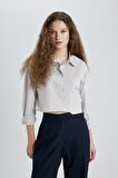 DeFacto Oversize Geniş Kalıp Crop Poplin Uzun Kollu Gömlek C5026AX24SPGR492