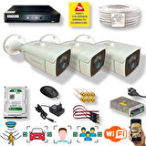 3 Kamerali Set - Araç İnsan Yüz Hareket Algılayan 24 Smd Led 5MP Sony Lensli 1080P Metal Kasa Güvenlik Kamerasi Seti 6224-1