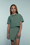 DeFacto Kız Çocuk Cropped Fit Keten Kısa Kollu Gömlek D9143A825SMGN1107