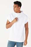 Erkek Beyaz Long Fit Kapüşonlu Kolsuz Sweatshirt