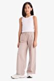 Kız Çocuk Esnek Belli Wide Leg Geniş Paça Pantolon