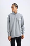 DeFactoFit NBA Wordmark Oversize Geniş Kalıp Fermuarlı Dik Yaka Sırt Baskılı Skuba Dalgıç Kumaş Sweatshirt C8917AX24AUGR445