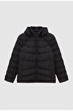 Regular Fit Siyah Şişme Kapüşonlu Mont 9HF07ORT0808