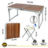 FUNKY CHAIRS Tabureli Deluxe Katlanabilir Piknik Masası Seti - Ahşap Desen