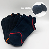 CİHO SOCKS 6 Çift Kadın Kışlık Havlu Taban Siyah Lacivert Çekçekli Patik Çorap