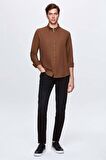 Slim Fit Vizon Armürlü Düğmeli Yaka Pamuklu Gömlek 1HC02ORT96265