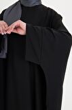 Siyah Yarasa Kol Oversize Medine İpeği Arkası Düğmeli Düz Elbise 4001_01