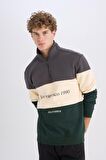 DeFacto Relax Fit Dik Yaka Fermuarlı Baskılı Kalın Sweatshirt D2562AX24AUAR63