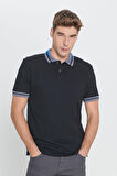 Erkek Siyah Slim Fit Dar Kesim %100 Pamuk Kıvrılmaz Polo Yaka Tişört