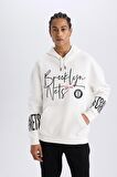 DeFactoFit NBA Brooklyn Nets Oversize Geniş Kalıp Kapüşonlu Kalın Sweatshirt D8513AX25SPER105