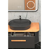 CASSE 100 CM ANTRASİT LAVABOLU BANYO DOLABI  ANTRASİT / KAYIN - BOY DOLAP DAHİL