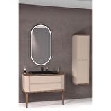 PIER 100 CM SİYAH LAVABOLU BANYO DOLABI VİZON / KAYIN  - BOY DOLAP DAHİL
