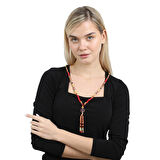 Tesbihane El Yapımı Etnik Ahşap Kombinli Kırmızı Renk Geçişli Tekerlek Detaylı Otantik Kolye