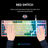 Acer eMachines EAK100 Beyaz/Yeşil USB RGB Backlight RED SWITCH Mekanik Q 101 Tuşlu Compact Gaming Klavye