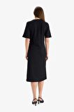 DeFacto Regular Fit V Yaka Kruvaze Kapama Kısa Kollu Midi Siyah Yazlık Elbise F3913AX25HSBK81
