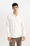 DeFacto Modern Fit Polo Yaka Basic Düz Krinkıl Uzun Kollu Gömlek B7384AX24SPWT34