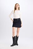 DeFacto Fashion Fit Soluk Efektli Cepli Kemerli Jean Mini Etek D5831AX24WNNM34