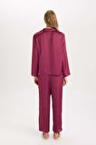 DeFacto Pijama Takım Basic Düz Saten Uzun Kollu Üst Beli Lastikli Alt- Fall in Love D6940AX24AUPR169
