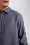 DeFacto Relax Fit Polo Yaka Twill Modal Karışımlı Basic Düz Uzun Kollu Gömlek D3376AX24AUAR174