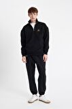 DeFacto Comfort Regular Fit Rahat Kalıp Fermuarlı Dik Yaka Baskılı Sweatshirt C6132AX24AUBK81