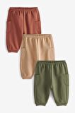 % 100 Pamuklu Kahverengi Haki Jogger 3’lü Set