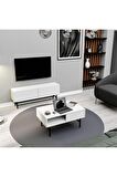 Mezza SET 4002-4202 FELIX SİYAH METAL AYAKLI TV ÜNİTESİ - ORTA SEHPA TAKIMI BEYAZ