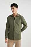 DeFacto Modern Fit Polo Yaka Basic Düz Krinkıl Uzun Kollu Gömlek B7384AX24SPKH21