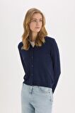 Regular Fit Polo Yaka Basic Düz Triko Hırka