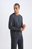 DeFactoFit Standart Fit Bisiklet Yaka Sporcu Uzun Kollu Basic Düz Tişört D1894AX24AUAR231