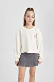 DeFacto Kız Çocuk Crop Sırt Baskılı Bisiklet Yaka Sweatshirt C1037A824SPER99