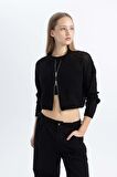 DeFacto Coool Fitted Crop Fermuarlı Triko Hırka B6718AX24SPBK27