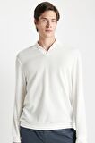 DeFacto Regular Fit Polo Yaka Jakarlı Triko Sweatshirt A9785AX24AUWT32