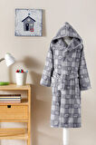 Özdilek Shell Plaid Kapüşonlu Kadife Çocuk Bornozu 1/2 Yaş