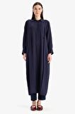 DeFacto Relax Fit Gömlek Yaka Cepli Basic Düz Uzun Kollu Maxi Elbise E4360AX25SPNV243