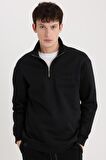 DeFacto Comfort Regular Fit Rahat Kalıp Dik Yaka Fermuarlı Baskılı Sweatshirt B0254AX24AUBK81
