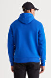 Erkek Koyu Mavi Standart Fit Içi Polarlı 3 Iplik Kapüşonlu Kanguru Cepli Pamuklu Sweatshirt