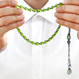 1000 Ayar Gümüş Kazaz Püsküllü Arpa Kesim Su Yeşili Ateş Kehribar Tesbih