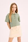 DeFacto Kız Çocuk Cropped Fit Keten Kısa Kollu Gömlek D9143A825SMGN1107
